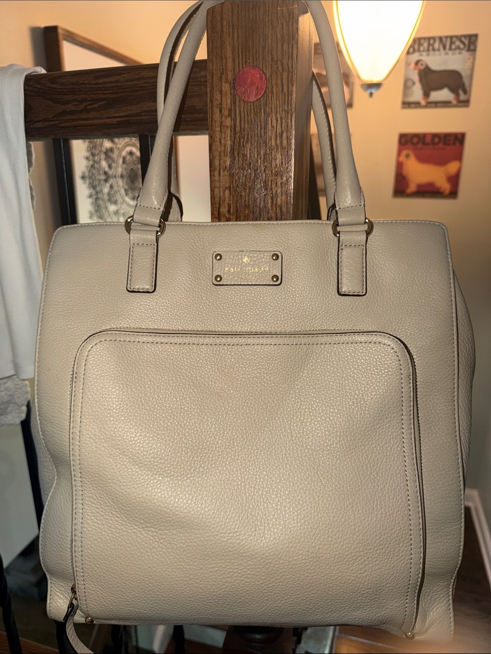 Kate Spade Cream Leather Tote Bag - Classic Structured Satchel
